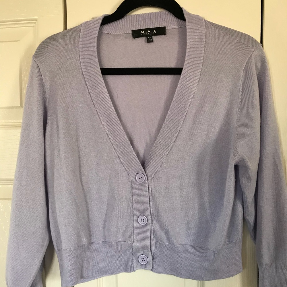 Mak cropped lavender cardigan. Size 1XL